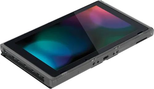 Vista 4 de eXtremeRate Carcasa negra transparente para consola Nintendo Switch, marco frontal de repuesto para consola Nintendo Switch con botones de encendido