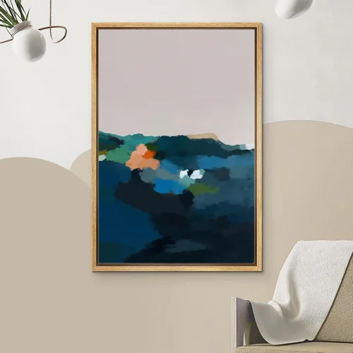 Vista 3 de IDEA4WALL Lienzo enmarcado para pared, acuarela pastel, cordillera, valle, ilustraciones abstractas, naturaleza, arte moderno, bohemio, decorativo