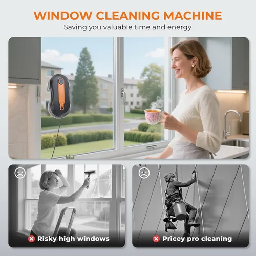 Vista 6 de FRUITEAM Robot de limpieza de ventanas con rociador de agua doble, aplicación y control remoto, limpiador automático de ventanas con cinturón