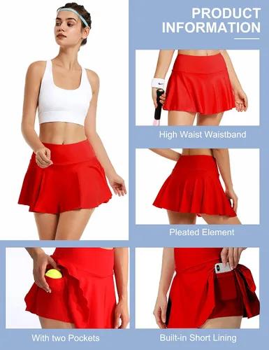 Vista 6 de YOUNG KISS Faldas de tenis plisadas para mujer faldas de golf para mujer con bolsillos de cintura alta atléticas para correr entrenamiento