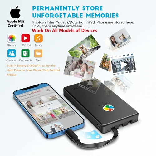 Vista 2 de iDiskk Certificado por App-le, Disco Duro Externo de 2TB, para iPhone iPad Teléfonos Android, MacBook, Computadora para Respaldo de Documentos