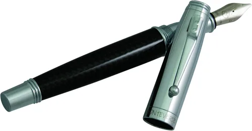 Vista 2 de Monteverde Invincia cromada, pluma estilográfica de fibra de carbono negra media (MV40065)