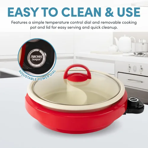 Vista 4 de AROMA® Olla eléctrica dividida Shabu Shabu con olla recubierta de cerámica sin PFAS (2.5 cuartos de galón)