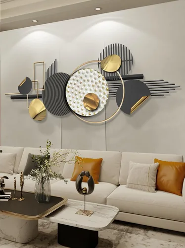 Vista 9 de ERMOFAV Decoración de Pared, Arte de Pared Geométrico Circular de Metal Moderno y Creativo, 59x24 Pulgadas Grandes Esculturas de Pared de Metal