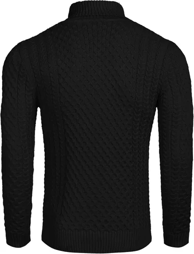 Vista 3 de Coofandy Suéter de cuello alto ajustado para hombre suéter de punto trenzado casual