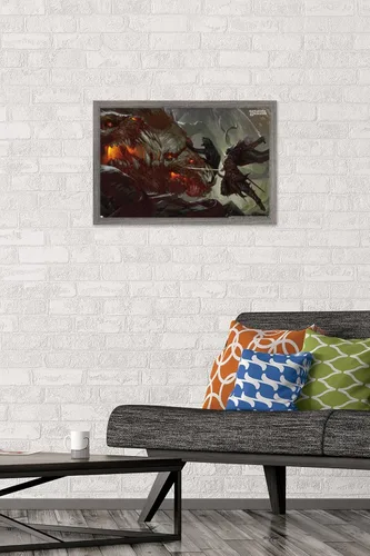 Vista 2 de Trends International Póster de pared de Dungeons and Dragons Drizzt vs Demogorgon, 22.4 pulgadas de largo x 14.7 W, versión enmarcada de madera