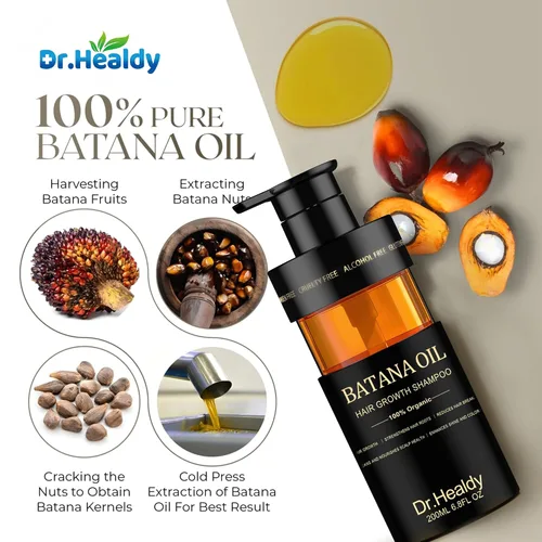 Vista 3 de Dr.Healdy - Champú de aceite de batana para el crecimiento del cabello, contra la pérdida de cabello e hidrata, reduce la rotura, fórmula sin