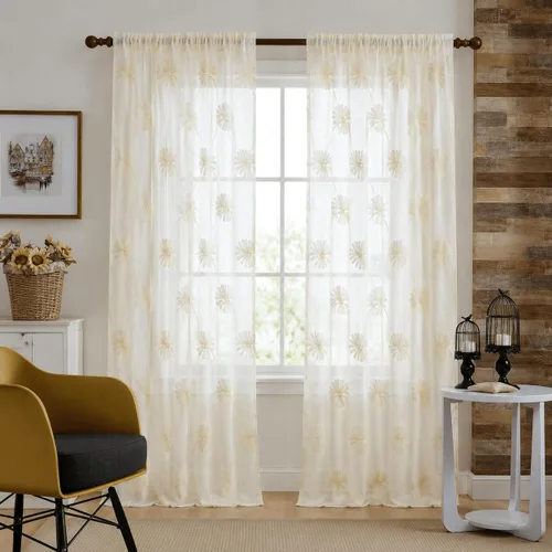 Vista 10 de VOGOL - Cortinas con ojales bordadas con patrón floral elegante de lino sintético, 2 paneles, 60% opacas con aislamiento térmico, cortinas pesadas