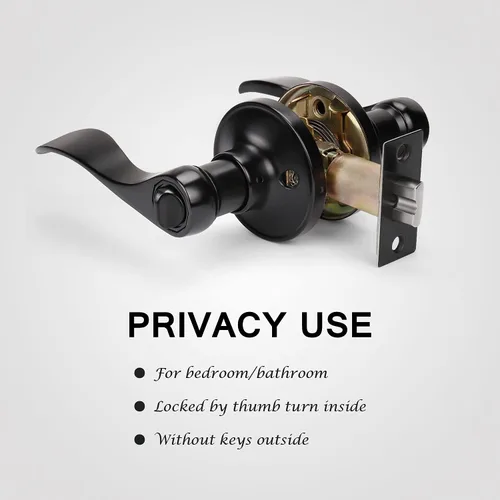Vista 3 de KNOBWELL Paquete de 1 manija de puerta negra moderna con cerradura de giro para el pulgar en el interior, manijas de puerta de privacidad negras