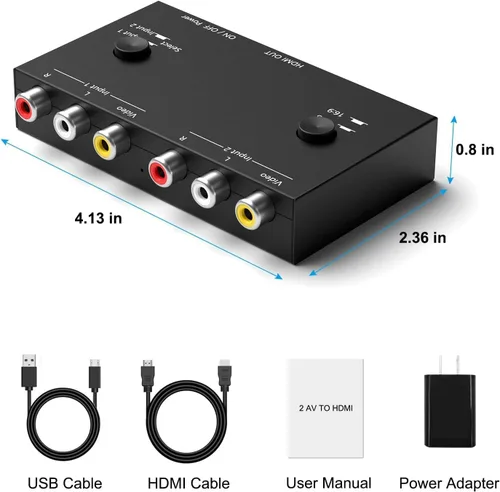 Vista 8 de Dingsun Convertidor AV a HDMI de 2 puertos, adaptador RCA a HDMI compatible 16: 9/4:3 compatible con WII, N64, PS2, VHS, reproductores de DVD VCR