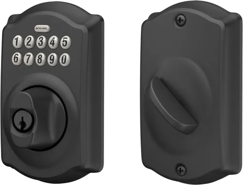 Vista 8 de SCHLAGE - Cerrojo de seguridad electrónico BE365 CAM 622 con teclado, negro mate Keyless entry door lock, Push button keypad deadbolt, Key backup