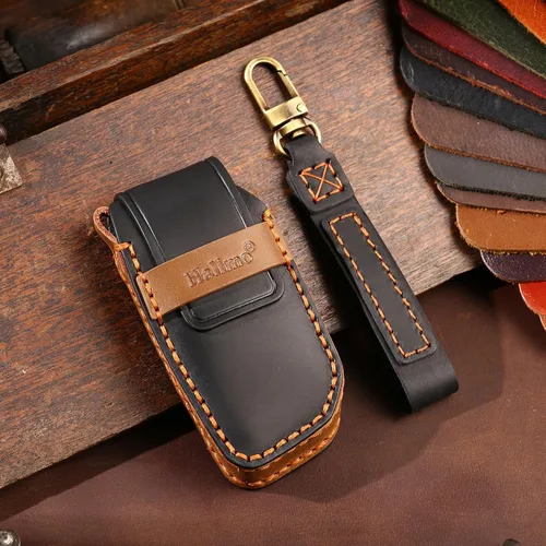 Vista 4 de OLLEN Funda para llavero de cuero genuino, compatible con BMW 2023~arriba Nueva Serie 5/7 740i 760i X1 X2 X3 X5 X6 X7 XM IX IX3 I5 I7, etc.