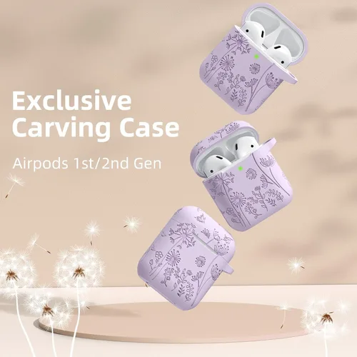 Vista 2 de Lerobo para AirPods Case 2ª 1ª Generación Funda Protectora Completa con Grabado de Flores Compatible con la Carcasa de Carga de Apple AirPod