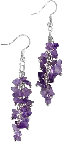 Vista 2 de Nupuyai Juego de joyas de cristal de amatista curativo, pendientes colgantes de cristal morado, collar con colgante de piedra de varita y pulsera