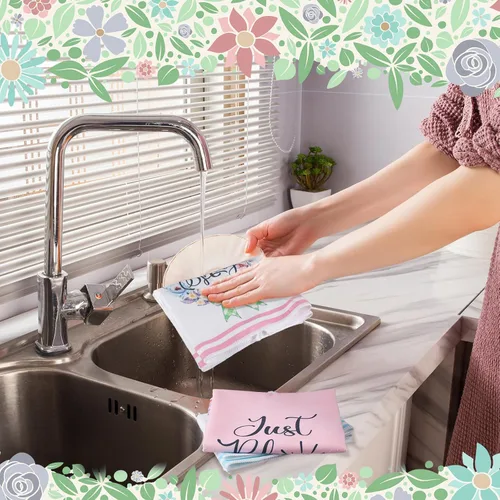 Vista 5 de Kajaia 6 toallas de cocina de primavera, toallas de mano florales de 15.8 x 23.6 pulgadas, paño de cocina rosa con flores de primavera absorbente