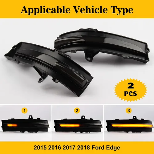 Vista 3 de [2 piezas] Luces de señal de giro secuenciales de espejo lateral para Ford Edge 2015 2016 2017 2018 lente ahumada ensamblada FT4B13B382AA