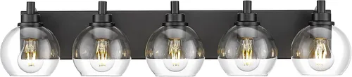 Vista 22 de Accesorios de iluminación de baño, luz de tocador mate negra de 2 luces, apliques de pared modernos con pantalla de globo de vidrio transparente