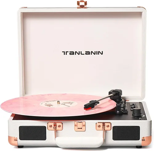 Vista 15 de TANALNIN - Tocadiscos de vinilo, tocadiscos portátil de maleta con Bluetooth de 3 velocidades con altavoces integrados, grabación USB, salida RCA
