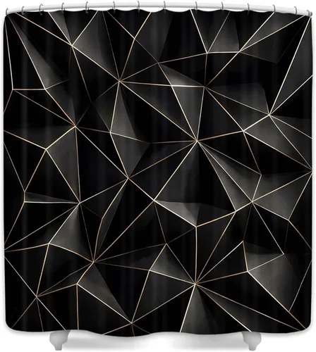 Vista 6 de JAWO Cortina de ducha geométrica negra y dorada, moderna cortina de baño de textura poligonal abstracta, cortina de baño de tela impermeable, 6