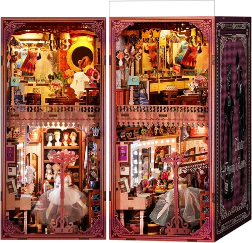Vista 10 de fifijoy Kit de Rincón de Libros - Kit de Casa en Miniatura DIY para Adultos, Kit de Construcción de Casa Pequeña Cafetería Retro de los años 50