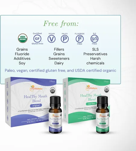 Vista 8 de OraWellness Mezcla de dientes saludable sin nueces, pasta de dientes orgánica y enjuague bucal, aceite dental alternativo para enjuague bucal