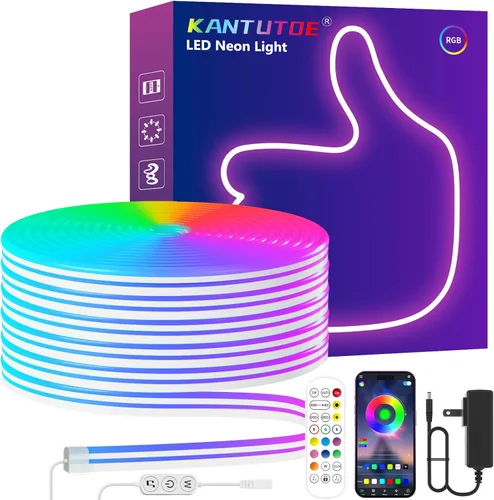 Vista 9 de KANTUTOE Tira de luces LED de neón, tira de luz LED RGB de 13.1 pies, aplicación de sincronización de música de 24 V/control remoto, tira de luces
