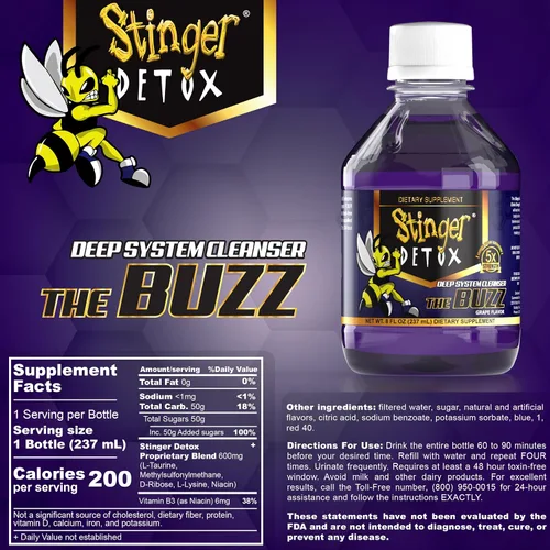 Vista 7 de Stinger Detox Buzz - Bebida extra fuerte 5X, sabor a uva, 8 onzas líquidas, paquete de 2