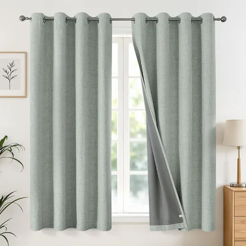 Vista 17 de Joydeco Cortinas negras 100% opacas para dormitorio, oscurecimiento de habitación, aislamiento térmico, cortinas cortas texturizadas con ojales