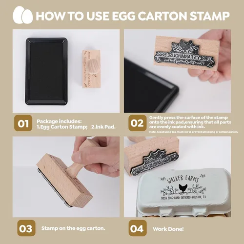 Vista 3 de Terwex Sellos de Cartón de Huevos Personalizados, Sello de Cartón de Huevos Personalizado, Sello de Goma para Cartones de Huevos Frescos de Granja