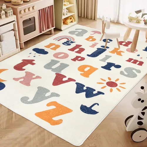 Vista 8 de ABREEZE Alfombra de juego para niños, alfombra mullida de lana sintética para niños, 3.3 x 5 pies, antideslizante, con número ABC, aprendizaje