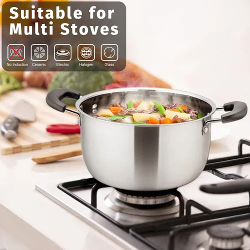Vista 6 de P&P CHEF Olla de 3 cuartos de galón con tapa, olla de cocina de acero inoxidable para sopa, asas dobles a prueba de calor con tapa visible, apta