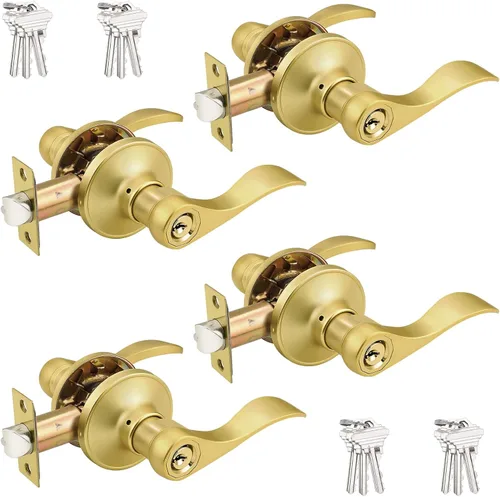 Vista 37 de Probrico Manijas de puerta de entrada de color negro mate con diferentes llaves, manijas de puerta de estilo ondulado para puertas interiores