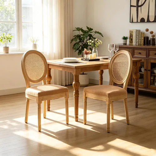 Vista 12 de French Country Set of 2 Dining Chairs, Linen Farmhouse Wood Chairs Beige