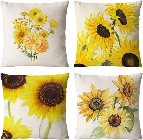 Vista 9 de Juego de 4 fundas de almohada decorativas de color rosa de 16 x 16 pulgadas, fundas de almohada cuadradas con flores de primavera y verano