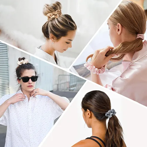 Vista 8 de Lazos pequeños para el cabello para mujer, para cabello grueso o fino, sin arrugas, soporte para cola de caballo sin dañar tu cabello 10 suave