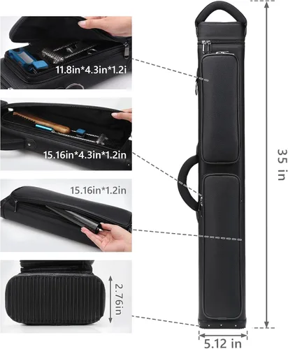 Vista 7 de Estuche para taco de billar de 3 x 5 – Funda rígida de piel sintética con doble correa para el hombro y 3 bolsillos, funda duradera para taco