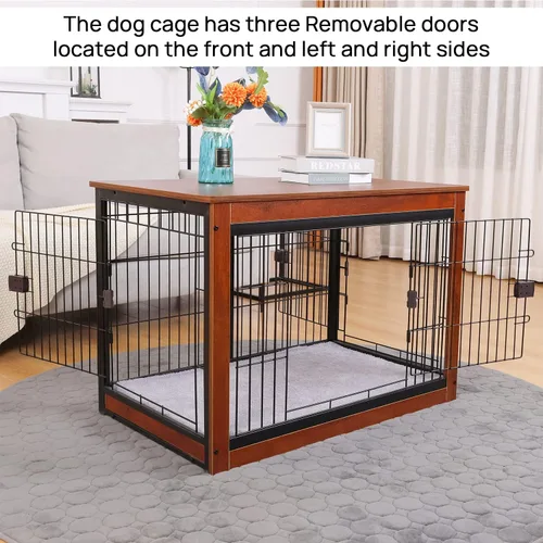 Vista 5 de Jaula de perro de 37.8 x 23.6 x 27.1 pulgadas, estilo de muebles para mascotas pequeñas y medianas, jaula de madera para perros, resistente