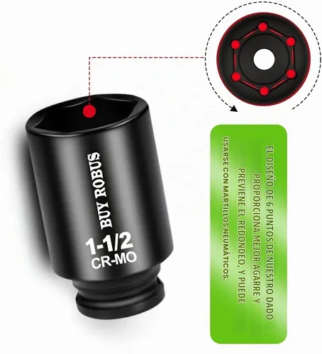 Vista 2 de Enchufe SAE de impacto profundo de 1-1/2 pulgadas, 6 puntos CR-MO para una fácil extracción de la tuerca del eje Negro