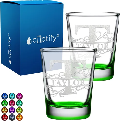 Vista 77 de Cuptify Inicial de cristal con monograma y nombre de 2 onzas, parte inferior negra grabada con texto personalizado para regalos, bodas, cumpleaños