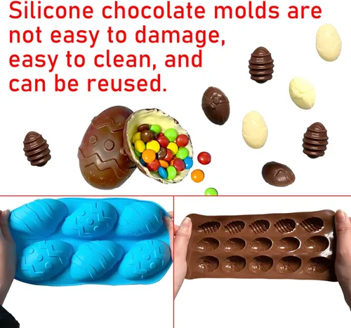 Vista 3 de Moldes de chocolate para huevos de Pascua, silicona, grandes y pequeños, 5 patrones, huevos de chocolate y pasteles de bricolaje