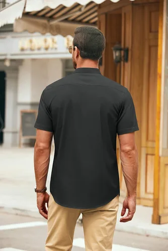 Vista 5 de COOFANDY Camisa casual de lino con cuello de banda y botones para hombre