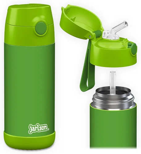 Vista 34 de Jarlson® CHARLI - Botella de agua para niños [12 onzas], botella térmica de acero inoxidable con pajilla, botella de agua aislada a prueba