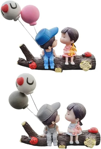 Vista 4 de Adornos de dibujos animados para tablero de instrumentos de automóvil, lindos besos para niño y niña, árbol, decoración de globos de amor
