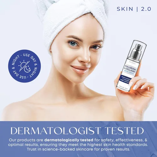 Vista 5 de Skin 2.0 Suero Facial de Ácido Hialurónico y Colágeno - Probado por Dermatólogos, Reafirmante, Hidratante - Antienvejecimiento, Belleza Limpia