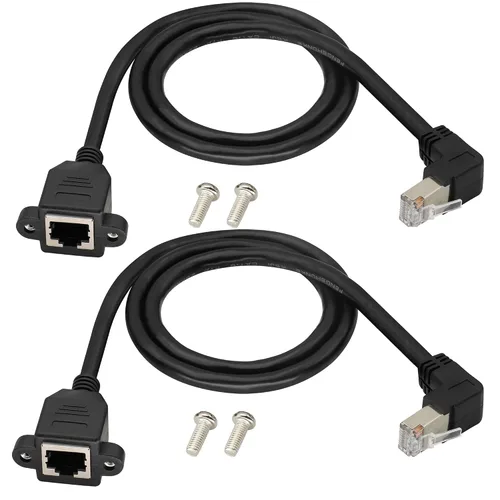 Vista 8 de Cable de extensión de red LAN RJ45 en ángulo izquierdo Cat6 RJ45 de 90 grados macho a hembra blindado para red Ethernet de montaje en panel