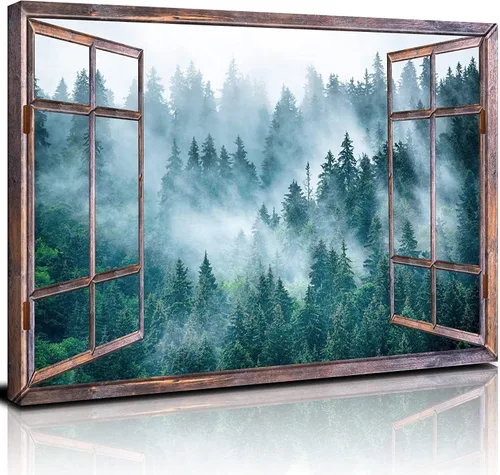 Vista 7 de Cuadro de pared con ventana de playa, paisaje oceánico, decoración de pared, paisaje costero, gaviota, impresiones en lienzo, pintura tropical