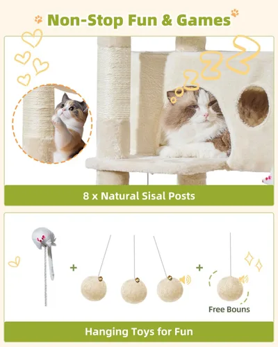 Vista 8 de Taoqimiao Torre de árbol para gatos, árbol resistente de 76 pulgadas para gatos de interior, torre grande para gatos adultos con postes rascadores