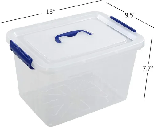Vista 3 de Caja de almacenamiento de plástico transparente de 10 L, caja de almacenamiento con asa, paquete de 6