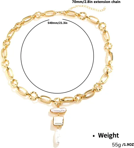 Vista 3 de Collar de perlas y cadenas, cadena mixta y gargantilla de perlas de moda, collar de capas con colgante de corazón de peras orgánicas