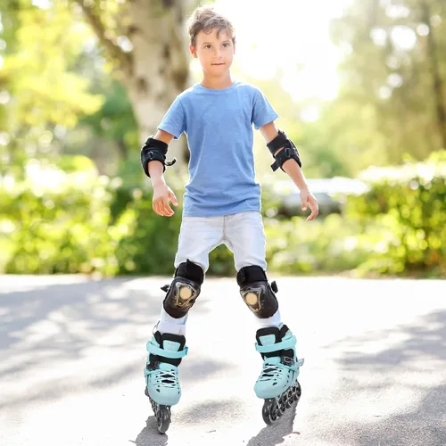 Vista 6 de Patines en línea para niños, niñas y niños, 4 tamaños ajustables con ruedas de luz completa para mujeres y hombres, carcasa exterior duradera